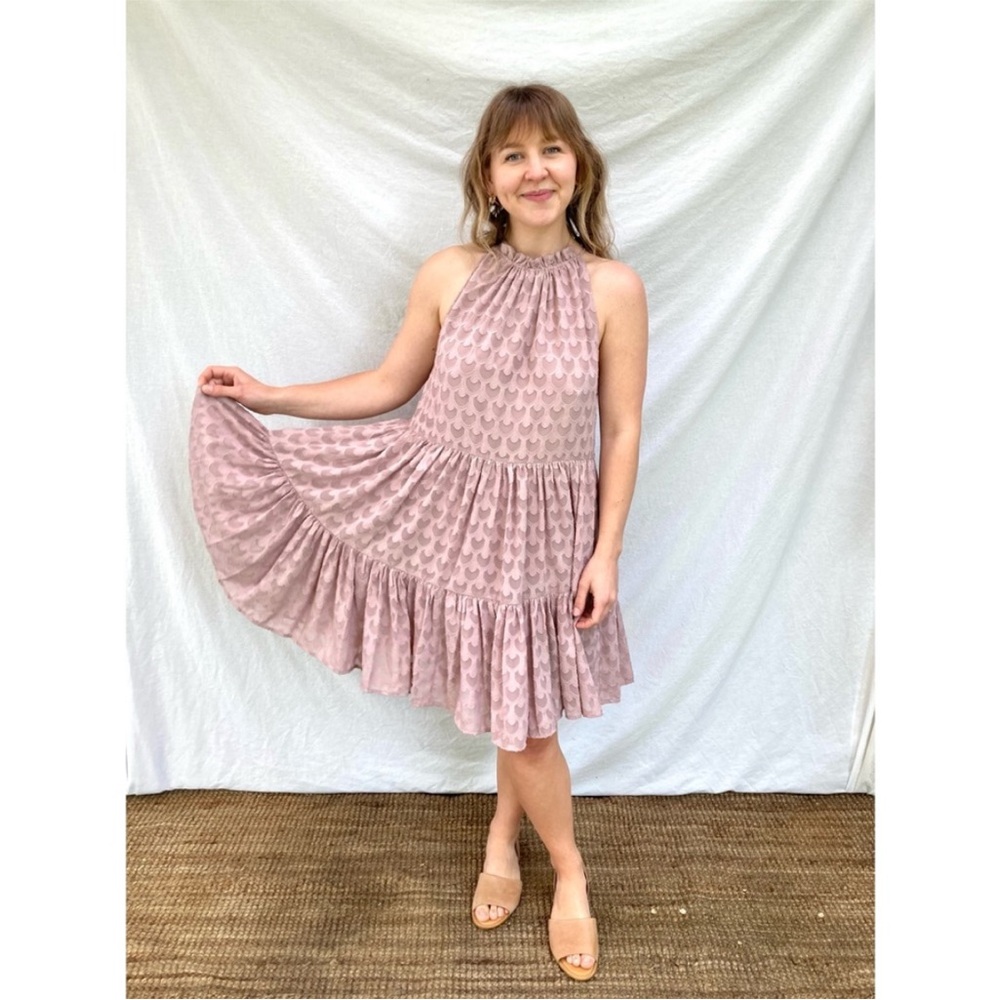 High neck Tiered purple summer dress